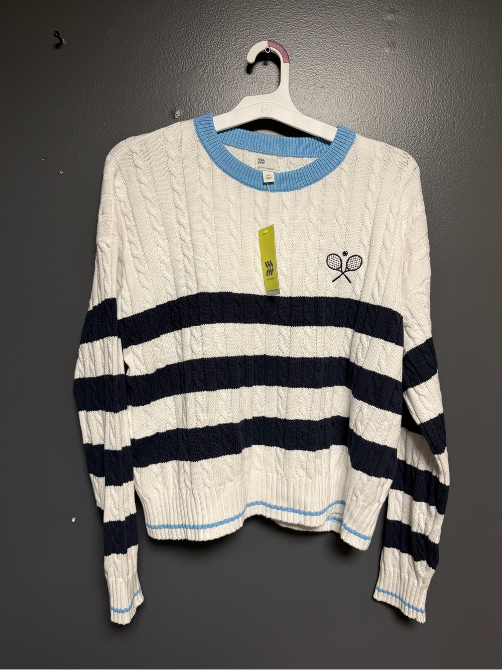 NWT All In Motion Cable Knit Striped Tennis Sweater XXL
